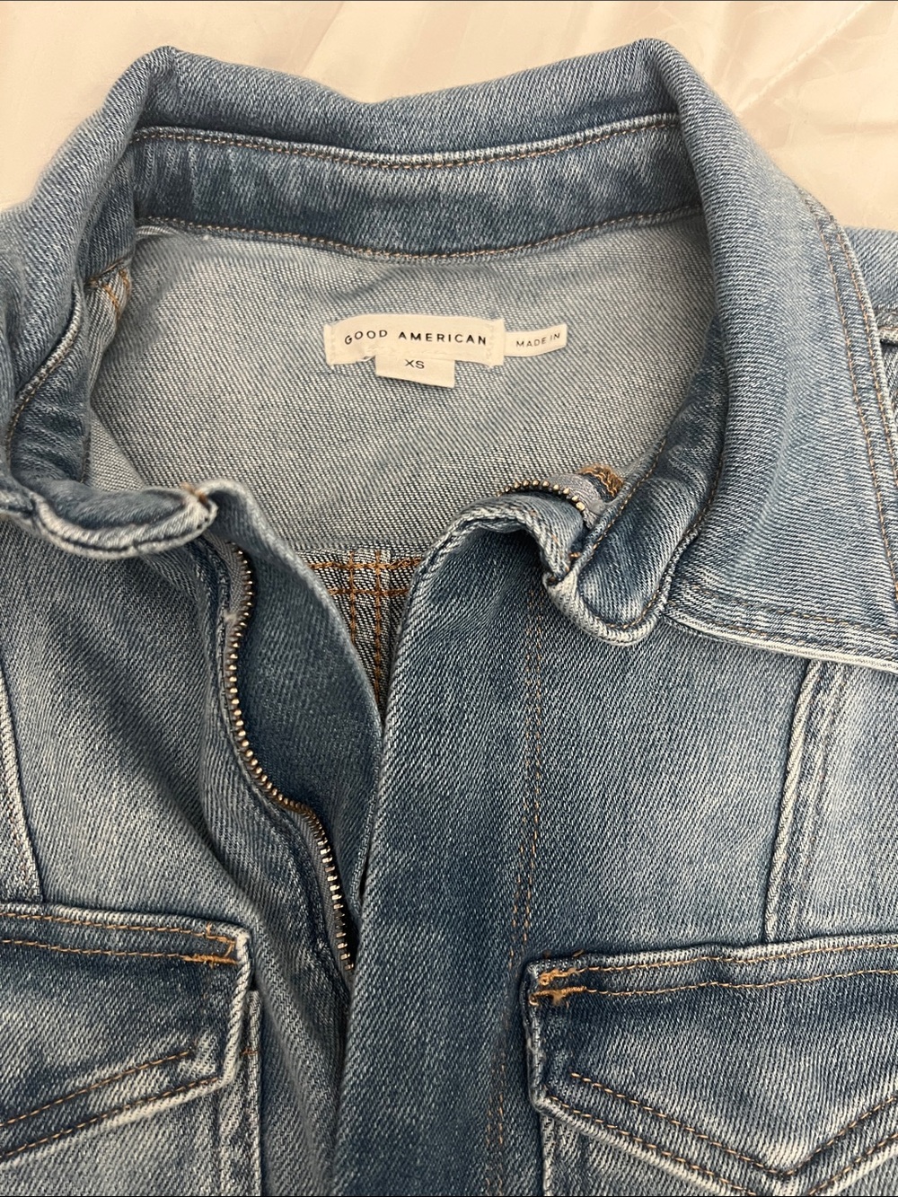 Brand new never worn with tag Good American Classic Light Blue Denim Jumpsuit